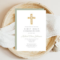 Elégant Sage Green Cross Religieux Première Commun