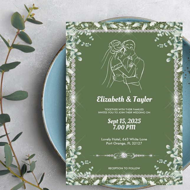 Invitation Elégant Sage Green Eucalyptus Mariage Parties scin (Créateur téléchargé)
