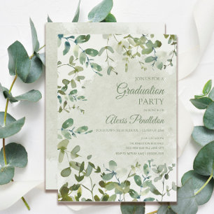 Invitation Elégant Sage Green Eucalyptus White Graduation