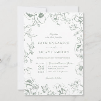Invitation Elegant Sage Green Floral Garden Wedding Photo