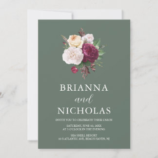 Invitation Élégant Sage Green Floral tout en un Mariage