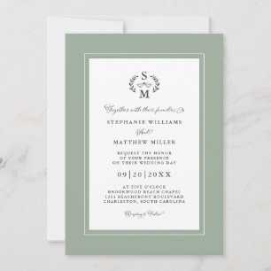 Invitation Élégant Sage Green Initiales Mariage de calligraph