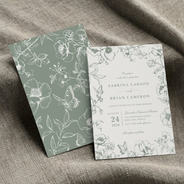 Invitation Elégant Sage Green Jardin Floral Mariage (Créateur téléchargé)