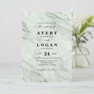 Invitation Elégant Sage Green Mariage en marbre métallique