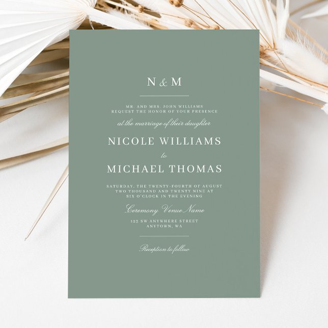 Invitation Elegant Sage Green Monogram Classic Wedding (Créateur téléchargé)