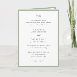 Invitation Élégant Sage Green Monogramme Mariage moderne