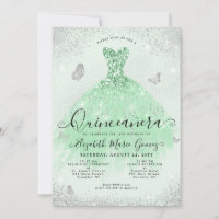 Elégant Sage Green Parties scintillant Argent Gown