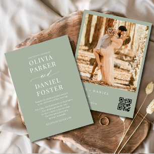 Invitation Elegant Sage Green QR Code Mariage photo