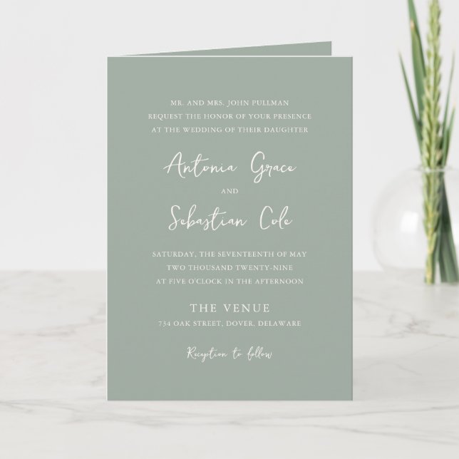 Invitation Élégant Sage Green QR Code moderne Mariage (Devant)