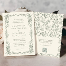 Elégant Sage Green QR Code RSVP Mariage victorien