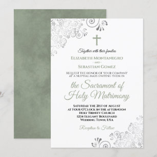 Invitation Élégant Sage Vert & Gris Moderne Mariage catholiqu