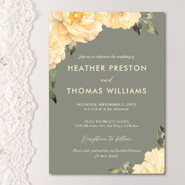 Invitation Élégant Sage Vert Jaune Floral Mariage