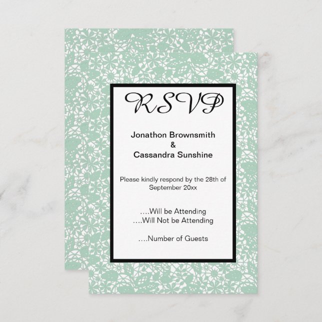 INVITATION ÉLÉGANT SAGE VERT LACE RSVP (Devant / Derrière)