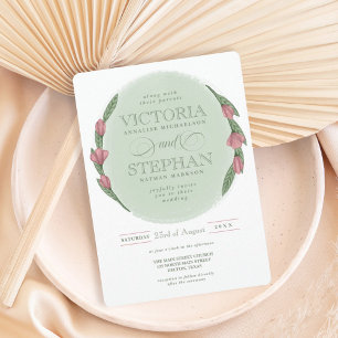 Invitation Elégant Sage Vert rose Floral Mariage