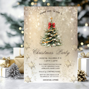 Invitation Élégant sapin de Noël Snowflakes Gold