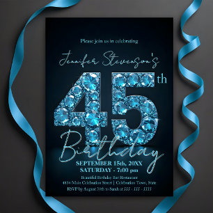 Invitation Elégant Sapphire Bleu et Noir 45e anniversaire