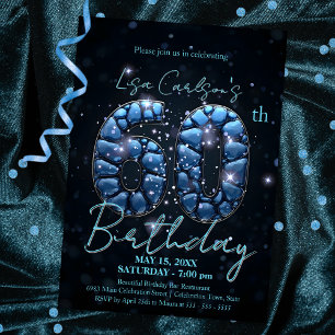Invitation Elégant Sapphire Bleu et Noir 60e anniversaire
