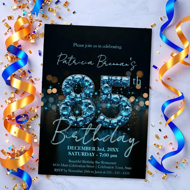 Invitation Elégant Sapphire bleu et noir 85e anniversaire (Créateur téléchargé)