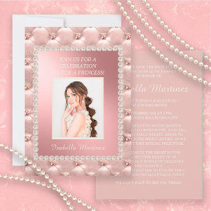 Invitation Élégant Satin Rose Quinceañera Photo Perles