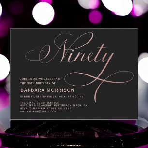 Invitation Élégant Script 90e anniversaire Rose or 90e annive