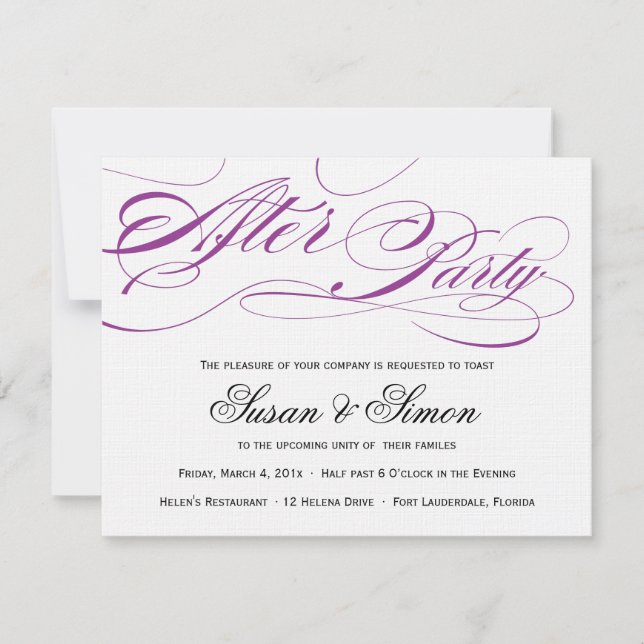 Invitation Élégant Script après l'invitation de la fête Purpl (Devant)