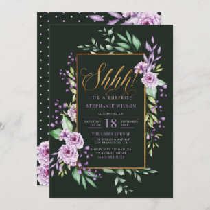 Invitation Élégant Script aquarelle Surprise fête d'anniversa