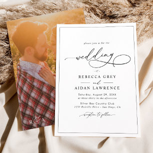 Invitation Élégant script avec Mariage arrière photo