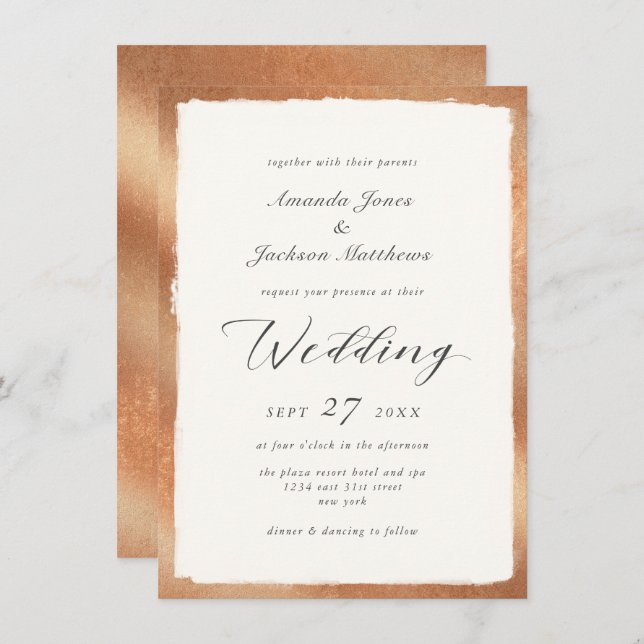 Invitation Élégant script avec Rose Gold Semi Formal Mariage (Devant / Derrière)