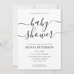 Invitation Élégant Script Baby shower noir et blanc