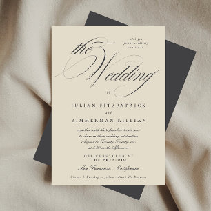 Invitation Élégant Script Beige Charbon Formal Le Mariage