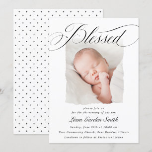 Invitation Élégant Script Bienheureux Christening Baptême Pho