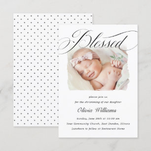 Invitation Élégant Script Bienheureux Christening Baptême Pho