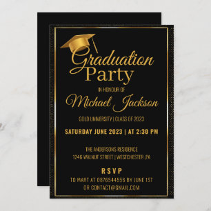 Invitation Élégant Script Black Confetti Graduation Party