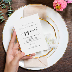 Invitation Élégant Script Black White Engagement Party