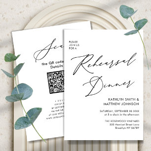 Invitation Élégant script blanc de la répétition dîner code Q