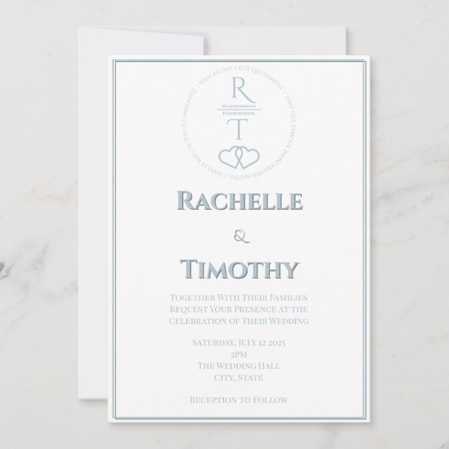 Invitation Élégant script blanc gris gris Mariage modifiable (Devant)