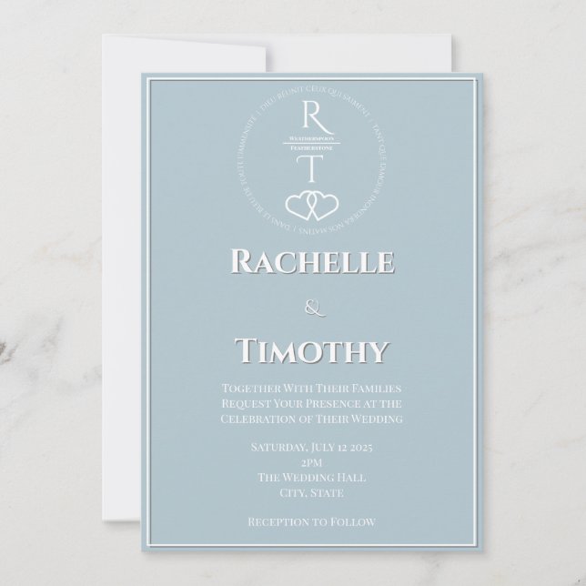 Invitation Élégant script blanc gris gris Mariage modifiable (Devant)