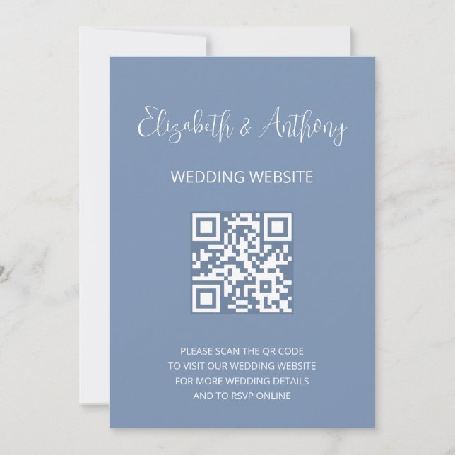 Invitation Élégant script bleu foncé | QR Code Mariage RSVP (Devant)