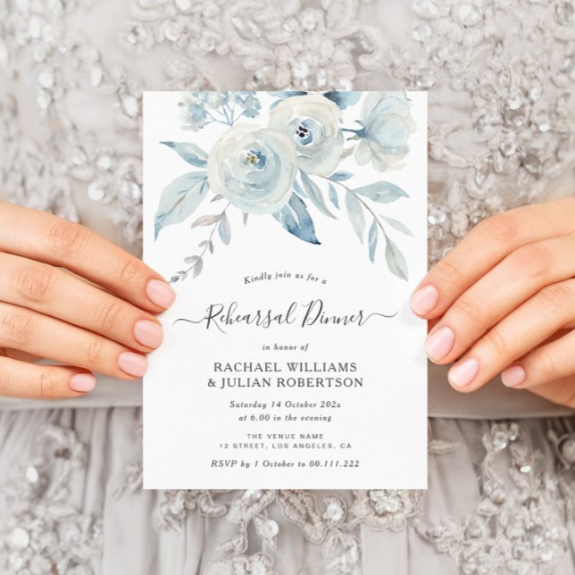 Invitation élégant script bleu poussiéreux fleur répétition d (Créateur téléchargé)