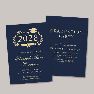 Invitation Élégant Script Blue College Graduation Party