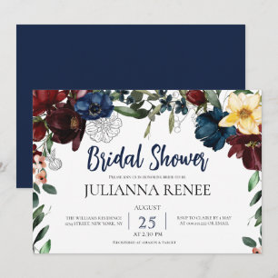 Invitation Élégant Script Blush Navy Floral Bridal douche