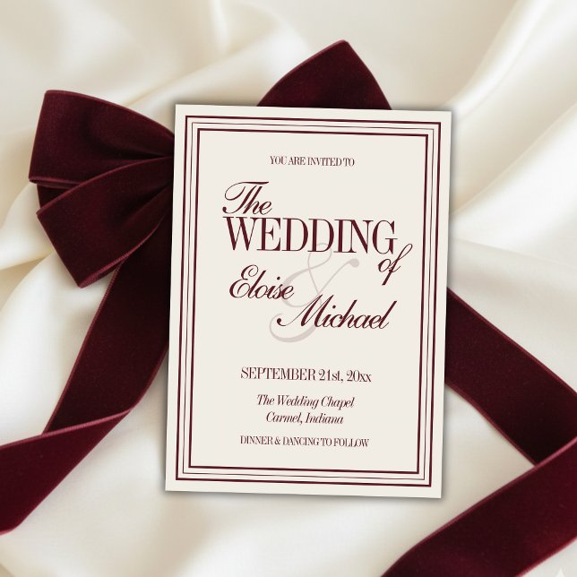 Invitation Elegant Script Burgundy Red Formal Wedding  (Elegant Script Burgundy Red Formal Wedding Invitation)