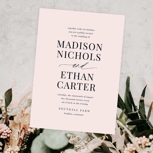 Invitation Élégant script Calligraphie Blush Mariage rose (Créateur téléchargé)