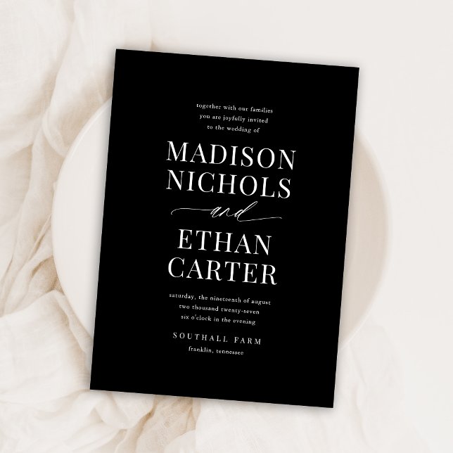 Invitation Élégant script Calligraphie Mariage noir (Créateur téléchargé)