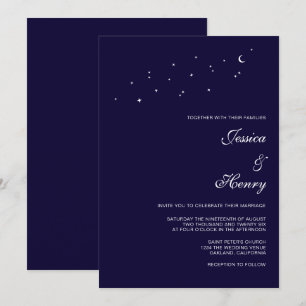 Invitation Élégant script céleste Mariage bleu nuit