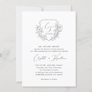 Invitation Élégant Script Cerise Blossom Monogram Crest