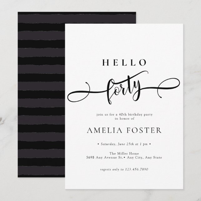 Invitation Élégant Script chic 40e anniversaire (Devant / Derrière)