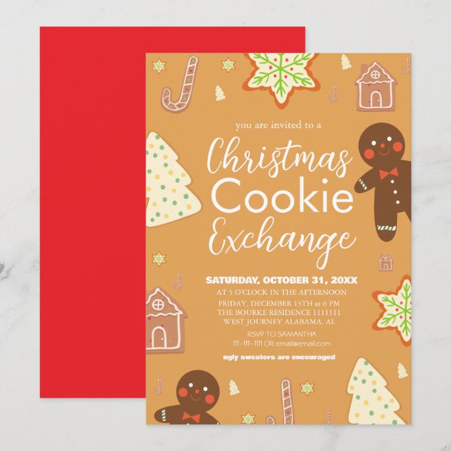Invitation Élégant Script Christmas Cookie Exchange Party (Devant / Derrière)