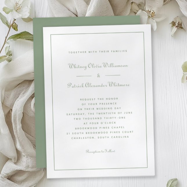 Invitation Élégant Script Classic Sage Vert Mariage formel (Elegant Script Classic Sage Green Formal Weddings Invitation)