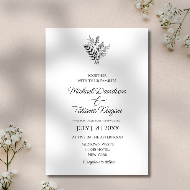 Invitation élégant script classique botanique simple mariage (Créateur téléchargé)